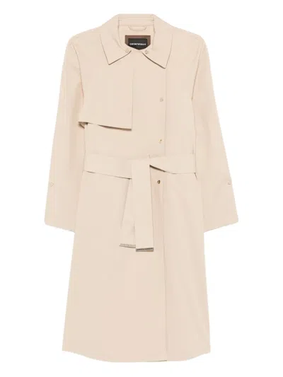 Emporio Armani Long Trench Coat Belted Waist Epaulettes In Neutral