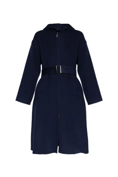Emporio Armani Hooded Coat In Navy