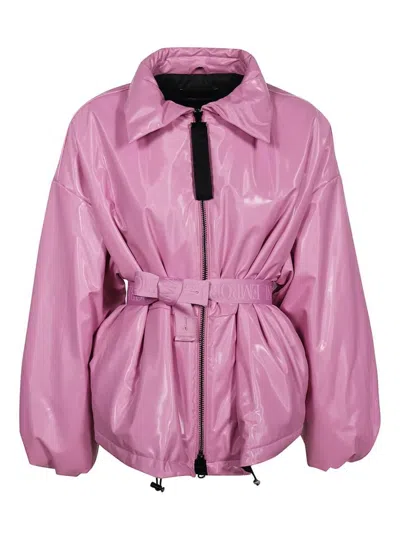 Emporio Armani Belted Full Zip Down Jacket In Pink