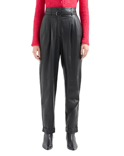 Emporio Armani Belted Leather Pants In Black Beauty