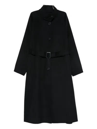 Emporio Armani Belted Long-sleeve Coat In Black