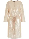 Emporio Armani Paillettes Dress With Belt In Neutrals