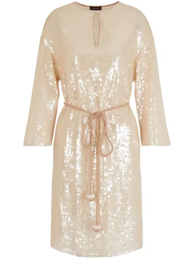 EMPORIO ARMANI BELTED SEQUINNED MIDI DRESS