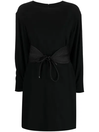 Emporio Armani Belted-waist Mini Dress In Schwarz