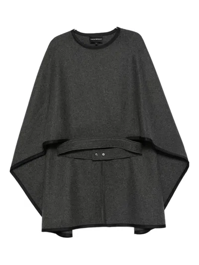 Emporio Armani Belted Wool Cape In Black