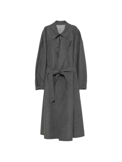 Emporio Armani Belted Wool-blend Oversized Coat In Grey