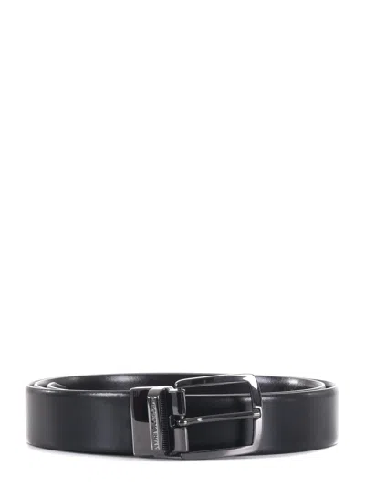 Emporio Armani Reversible Leather Belt In Nero/marrone