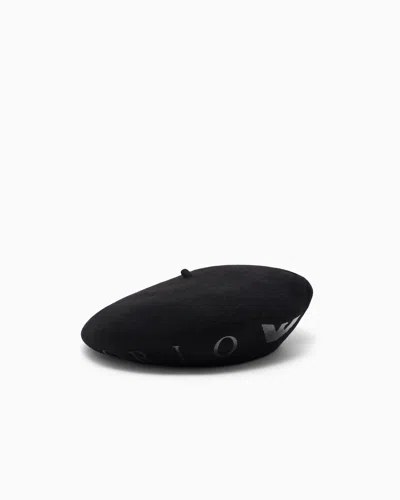 Emporio Armani Beret Hat With Metallic Studs Around The Edge In Black