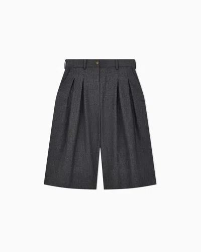 Emporio Armani Wool Flannel Pleated Bermuda Shorts Signature Capsule In Black