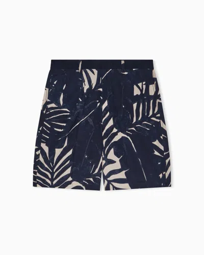 Emporio Armani Bermuda Shorts In All-over Patterned Linen Blend In Multi