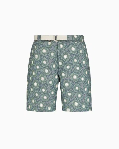 Emporio Armani Bermuda Shorts In Jacquard With All-over Daisies From The Asv Peace Capsule Collection In Grey