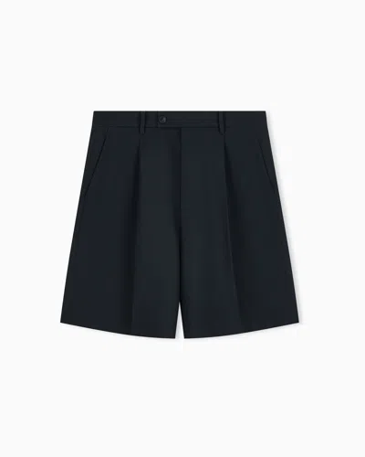 Emporio Armani Bermuda Shorts In Seersucker With Down And Feather Padding In Blue