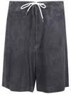 Emporio Armani Dark Blue Suede Bermuda Shorts In Blue
