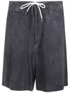 Emporio Armani Dark Blue Suede Bermuda Shorts In Dark Navy
