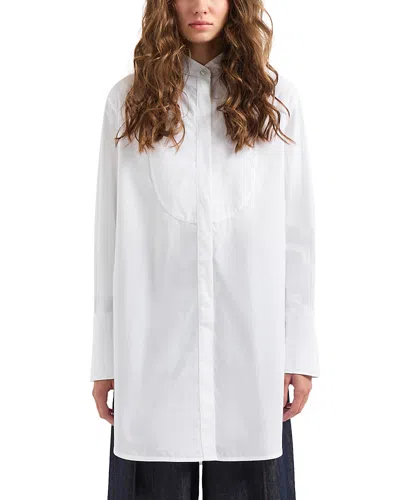 Emporio Armani Bib Front Tunic Shirt In Solid White
