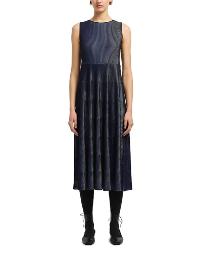 Emporio Armani Bicolor Ribbed Striped Midi Dress In Blue