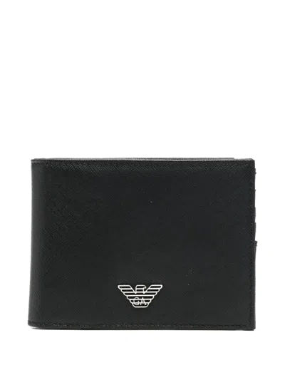 Emporio Armani Bi-fold Recycled Leather Textured Wallet In Black