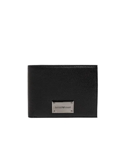 Emporio Armani Logo-plaque Pebbled Leather Wallet In Black
