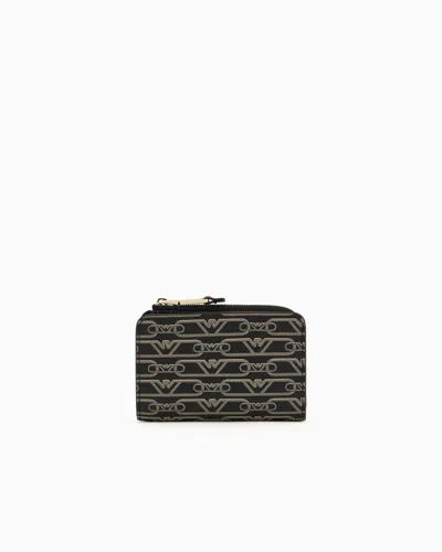 Emporio Armani Official Store Bifold Wallet With All-over Monogram Print In Noir