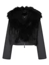 Emporio Armani Cropped Jacket With Faux Fur Trim In Black