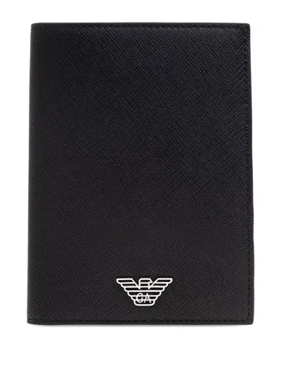 Emporio Armani Logo Passport Holder In Black