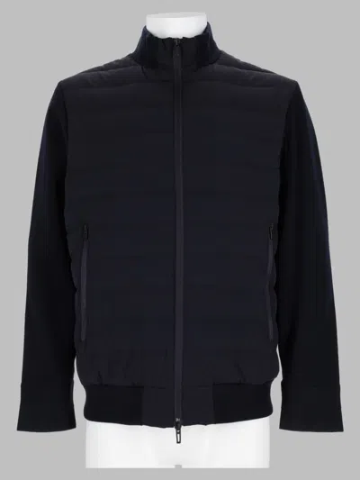 Emporio Armani Quilted Blue Sports Jacket With Ribbed Cuffs In Black