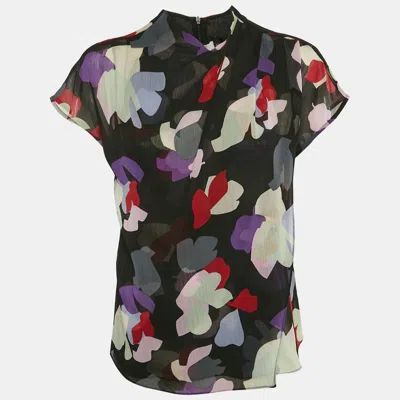 Pre-owned Emporio Armani Black Abstract Print Crepe Top M