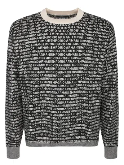 EMPORIO ARMANI BLACK ALL-OVER LOGO SWEATER
