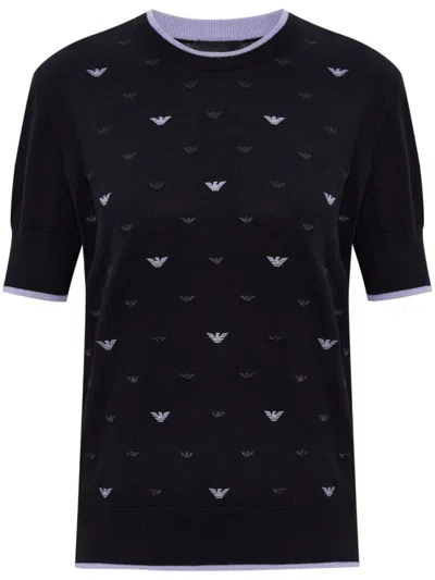 Emporio Armani Black Allover Logo Cotton Sweater