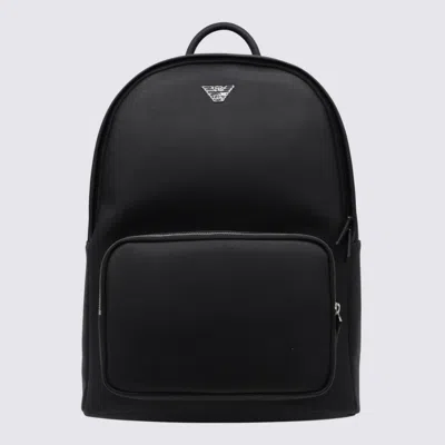 Emporio Armani Zaino Roundshape In Pelle Rigenerata Cn Aquila In Nero Neri E Grigi