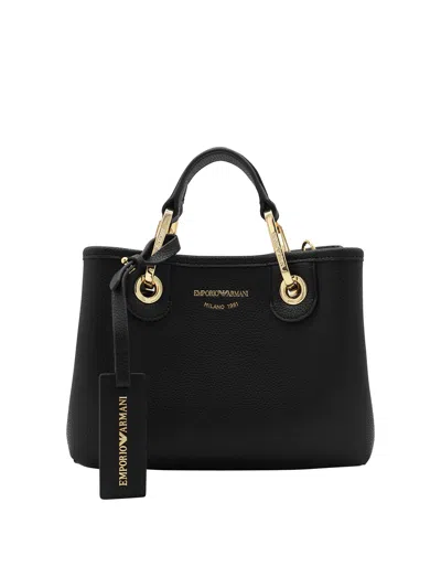 Emporio Armani Myea Small Black Shopper Tote Bag In Pepper