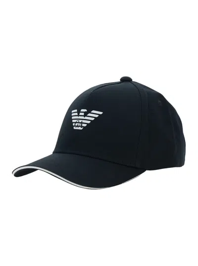 Emporio Armani Black Baseball Cap With Logo On The Front In Cotton Man In Blue