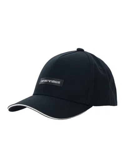 Emporio Armani Black Baseball Cap With Logo Patch On The Front In Cotton Man In Blue