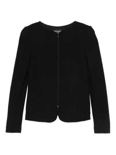 Emporio Armani Black Cotton Blend Blazer In Animal Print
