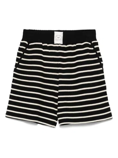 EMPORIO ARMANI BLACK COTTON BLEND STRIPED SHORTS
