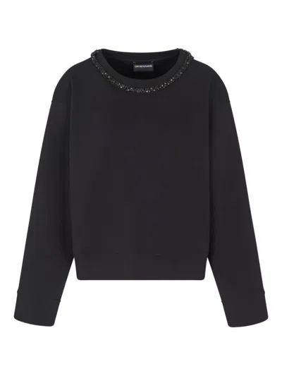 EMPORIO ARMANI WOMEN BLACK COTTON CREWNECK SWEATSHIRT, M LUXURY SWEATSHIRTS & HOODIES FOR WOMEN DARVEYS