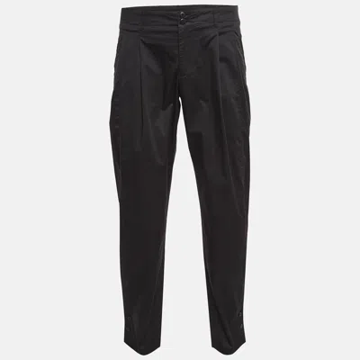 Pre-owned Emporio Armani Black Cotton Pleated Trousers L