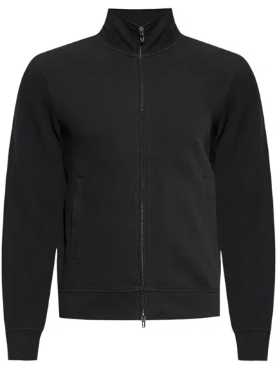 EMPORIO ARMANI BLACK COTTON ZIPPED SWEATSHIRT
