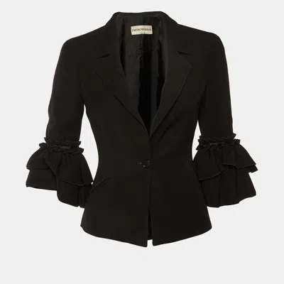 Pre-owned Emporio Armani Black Crepe Ruffled Sleeve Blazer S