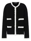 Emporio Armani Ottoman Stitch Knit Jacket With Fringe Hems In Black