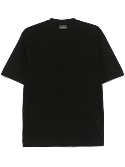Emporio Armani Black Crewneck Logo Jacquard T-shirt In Blue