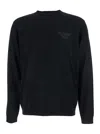 Emporio Armani Black Crewneck Sweater With Logo Embroidery On The Front In Wool Man In Black