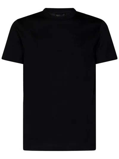 Emporio Armani Black Crewneck T-shirt With Tonal Logo Embroidery On The Front In Cotton Man