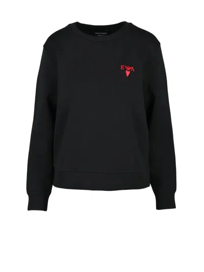 Emporio Armani Black Cropped Graphic Sweatshirt