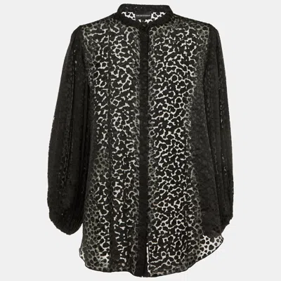 Pre-owned Emporio Armani Black Devore Pleated Sleeve Top Xl