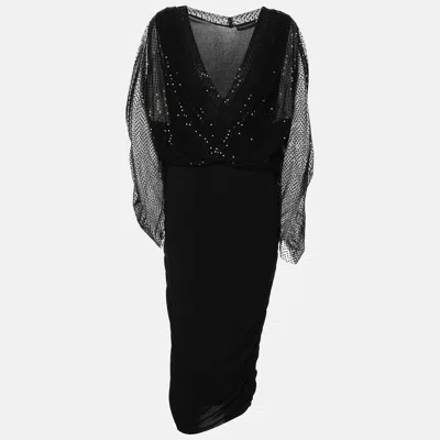 Pre-owned Emporio Armani Black Dotte Tulle Draped Tunic Dress M