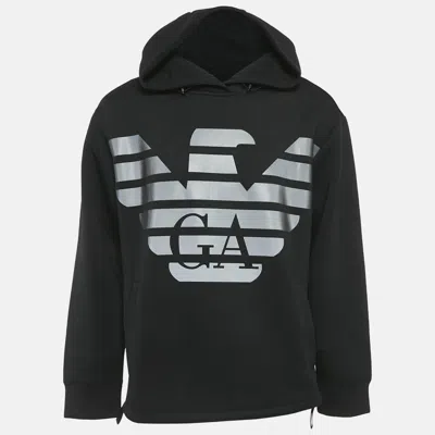 Pre-owned Emporio Armani Black Eagle Logo Print Neoprene Hoodie Xl