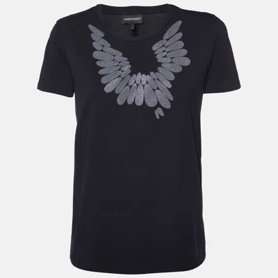 Pre-owned Emporio Armani Black Embellished Cotton Crew Neck T-shirt M