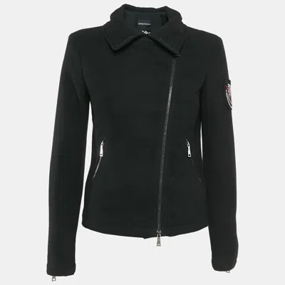 Pre-owned Emporio Armani Black Embellished Wool Blend Zip-up Jacket S
