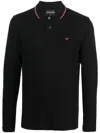 Emporio Armani Black Long Sleeve Polo Shirt With Logo Embroidery In Stretch Cotton Man In Black